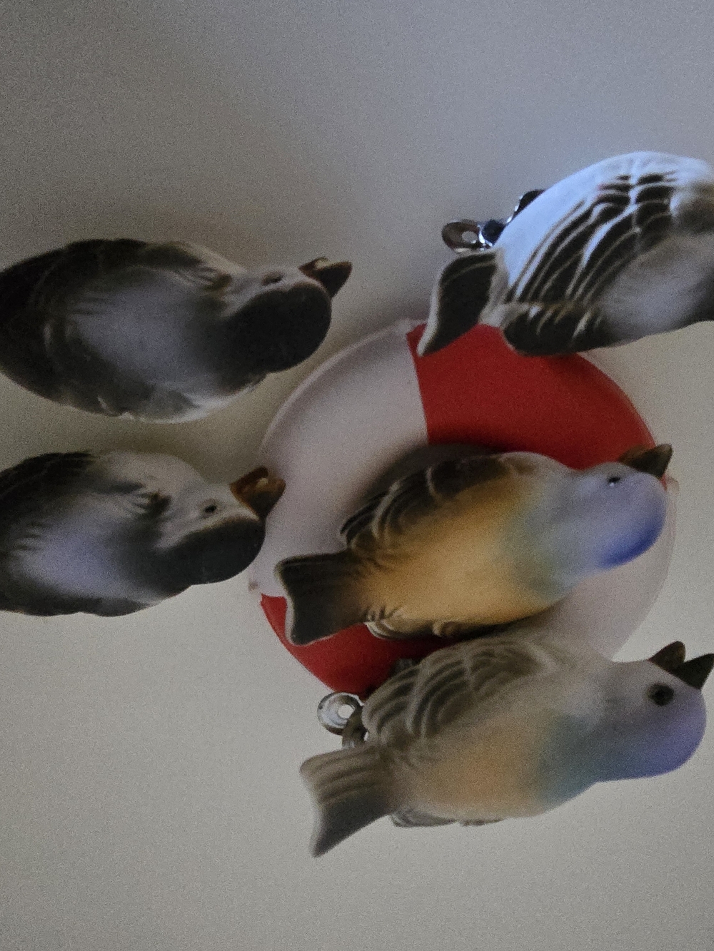 Set of 5 Bone China Bird Ornaments With Clips Made In Taiwain